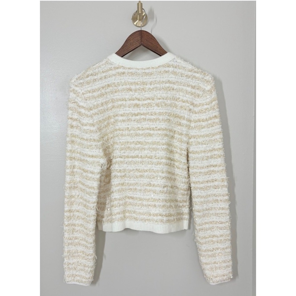 Express Womens M Lady Jacket Cream Gold Tweed Knit Cardigan Old Money Classic - Picture 9 of 12